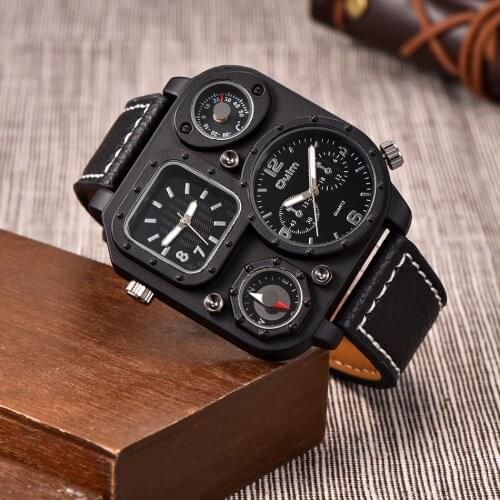 Oulm 1169 Black Sport Mens Watches Square Dial Unique Decorative Compass Male Quartz Watch Casual Men Wristwatches
