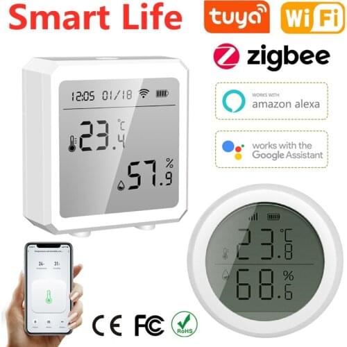 Tuya Wifi ZigBee Smart Home Temperature And Humidity Sensor With LED Screen Works With Alexa Google Assistant & Tuya Zigbee Hub