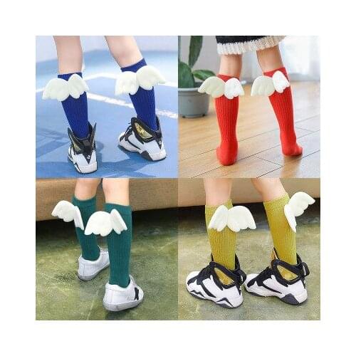 Baby Kids Socks Angel Wing Child Long Knee Sock For Girls Child Vertical Stripedr Hose Candy Color Children Sock For 2-10Y