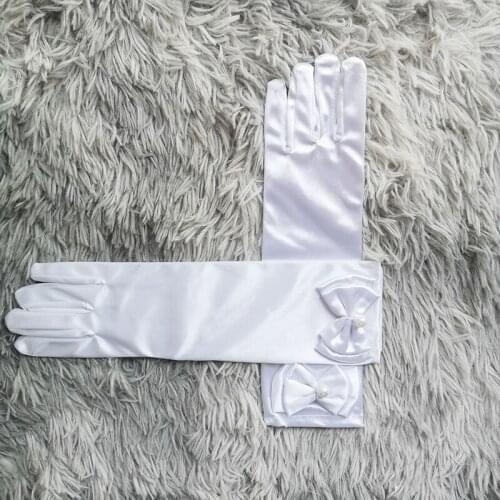 Long Satin Gloves For Flower Girls White Charm Birthday Party Gloves Kids Childrens Gloves Girls Finger Flower Girls Gloves