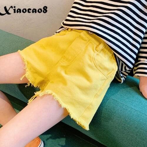 4-15Years Kids Hole Denim Shorts for Girls Elestic High Waist Hot Pants Children Summer Clothing Teenage Girls Loose Shorts 8 12