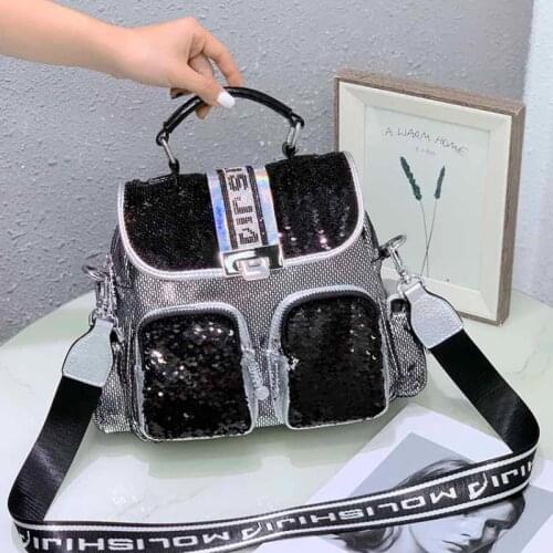 Branded Backpack Female Leather Bag Shining Sequines Womens Backpack Fashion School Bag for Girls Shoulder Mochila Sac A Dos