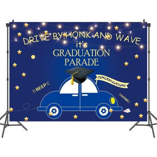 Graduation Parade Beep Honk Blue Car Backdrops Photo Background House Decorations for Student Photography Props