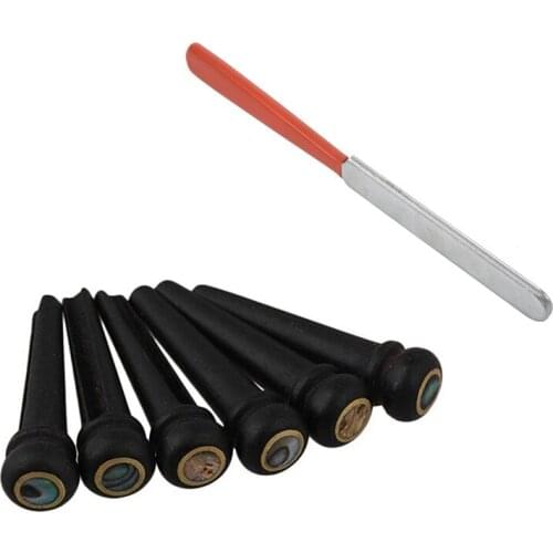 Guitar Fret Crowning Luthier File Narrow Dual Cutting Edge Tool with 6Pcs Black Ebony Shell Guitar Bridge Bone Pins Set