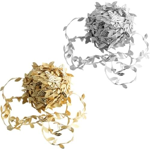 Artificial Leaf Ribbon for DIY Crafts Party Wedding Home Garland Decorations Gold Silver Leaves