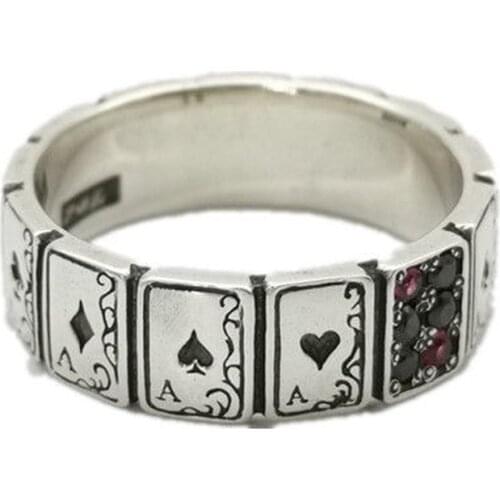 925 silver original design creative playing card shape ring hip hop exaggerated dance party birthday gift men and women jewelry