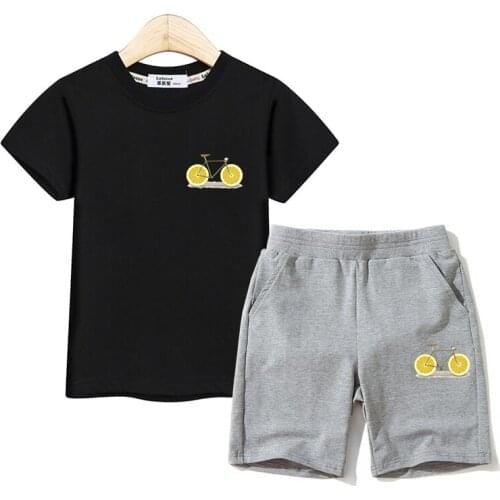 Fashion Print Kids Clothing Girl 2 PC Set Short Sleeve Summer Tops Shorts Kids Funny Outfit Boy O-neck Cotton Costume Suits