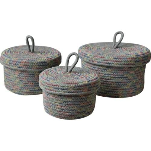 3 Pcs Storage Basket With Lid, Cotton Rope Storage Baskets, Remote Controller Toy Organizing For Storage In Living Room