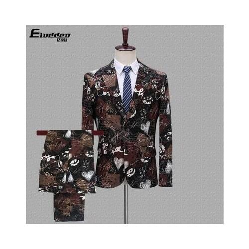 Mens suits designers printing blazer men slim jacket mens stage costumes singers clothes dance star style dress masculino homme