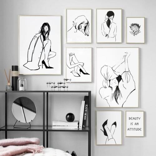 Wall Picture for Living room Home Decoration Wall Art Canvas Painting Black White Fashion Girl High heels Nordic Posters Prints