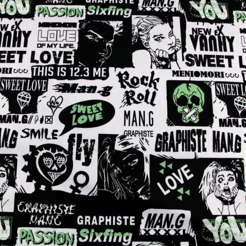 Skull and Sweet Love 100% Cotton Fabric for Clothes Digital Printing Hometextile Cushion Cover Bags DIY Needlework Material