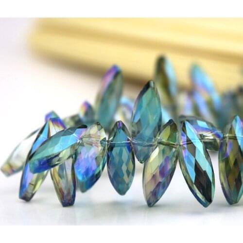 Newly 7x22mm Transparent Green Crystal Glass Beads 10pcs/lot Mini Marquise Shape Charms Making DIY Jewelry Accessories Pendants