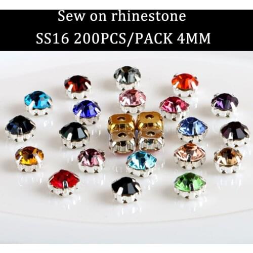 One cent special 200pcs/pack 4mm crystal glass sew on rhinestones with silvery claw,DIY Clothing Accessories