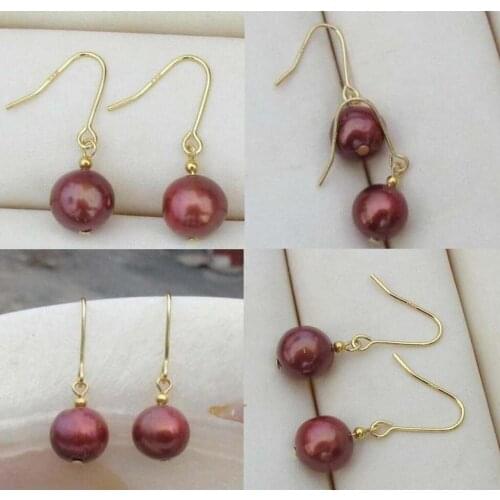 Huge 10-11mm Chocolate natural South Sea Pearl Earring 14k yellow gold hook