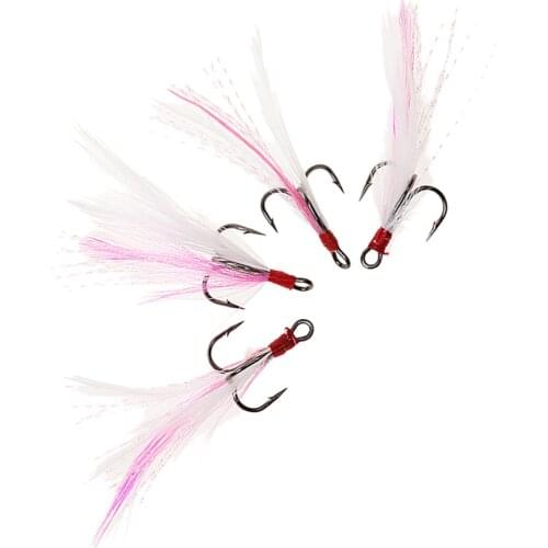 5pcs Carbon Steel Sharp Fishing Treble Hooks with Feather Accessories 6