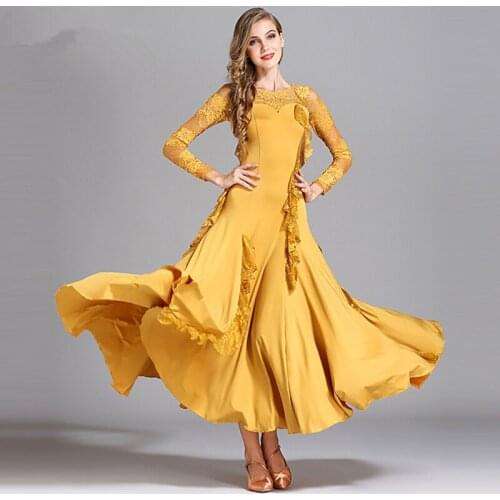 2019 New Adult Modern Dance Dress For Women Stage Dancing Ballroom Waltz Tango Spanish Flamenco Costumes Lace Standard Dresses