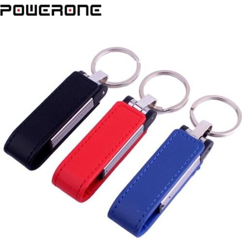 POWERONE Wholesale 3 colour metal leather keychain pendrive usb flash drive 64GB 32GB 16GB 8GB USB 2.0 Memory Stick Pendrives