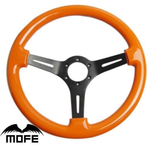 Mofe Racing Real Wood Steering wheel Aluminum Black Spokes 53mm Deep Dish Wood Classic 350mm Steering Wheel Orange