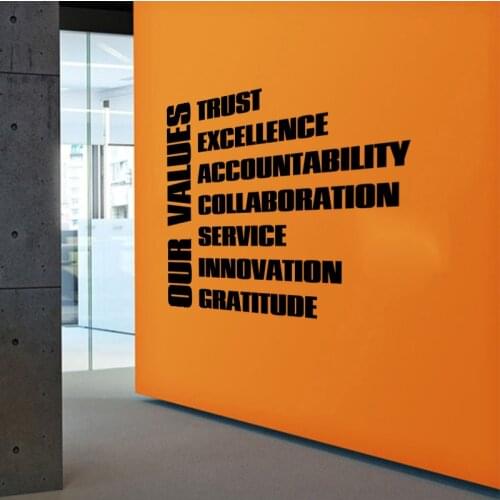 Modern Large Our Value Trust Teamwork Servic Wall Sticker Company Office Office Values Inspirational Quote Business Wall Decal