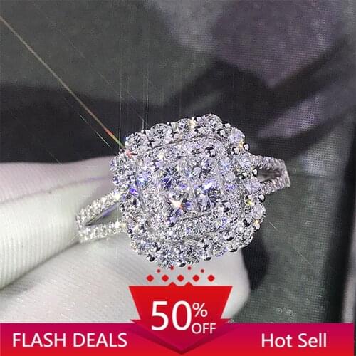 Gorgeous Square Shape Women Ring Full Bling Iced Out Micro Pave Crystal Zircon Dazzling Bridal Ring Wedding Engage Ring Anillos