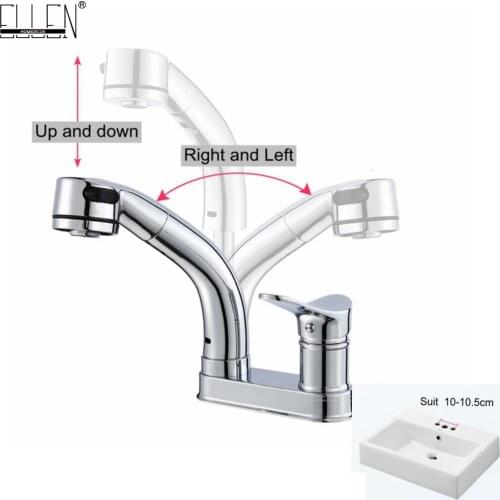 Vidric Copper Pull Out Bathroom Sink Faucet 2 hole 3 hole Water Mixer Crane Square Basin Sink Tap Chrome Finished
