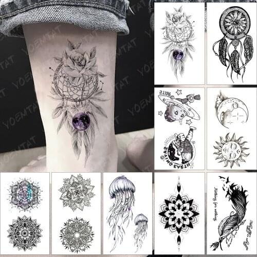 Waterproof Temporary Tattoo Sticker Feather Dream Catcher Flash Tatoo Henna Mandala Arm Wrist Fake Tatto For Body Art Women Men
