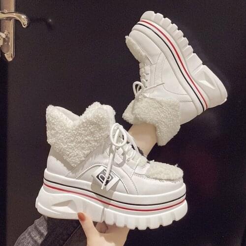 2020 Winter Women Fashion Ankle Boots Platform Woman Wedges Plush Shoes Luxury Brand Padded Boots Ladies Thick Sole Sneakers 7cm