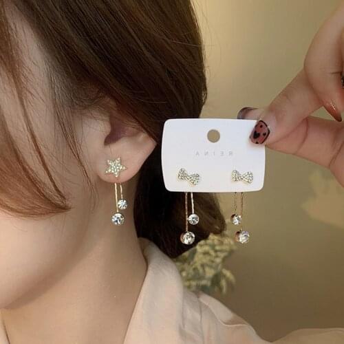 Long Earrings Women Bow Tassel Earings Front and Back Crystal Bowknot Drop Earring Female Long Temperament Butterfly Earrings