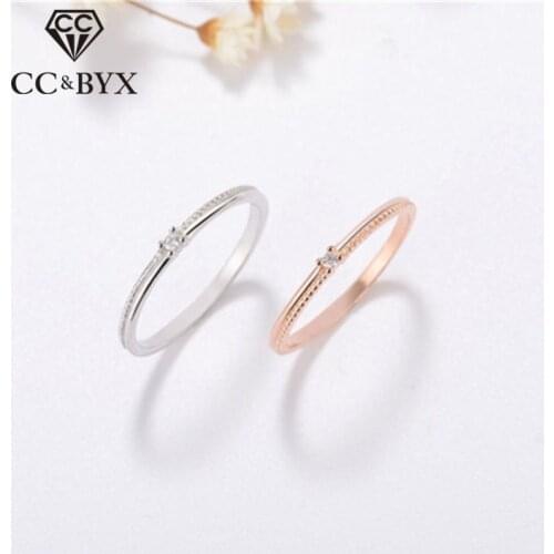 CC Simple Sterling Silver Rings For Women Single Cubic Zirconia Drill Tail Ring Double Color Engagement Party Accessories CC1473