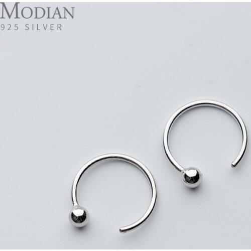 MODIAN 2019 Authentic 925 Sterling Silver Round Bead Simple Hoop Earrings For Women Sweet Brand Tiny Fine Silver Jewelry Gift