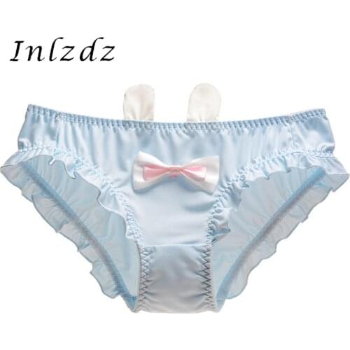 Womens Girls Lingerie Underwear Bowknot Rabbit Ears Briefs Solid Color Ruffle Panties Underpants Low Waist Sexy Briefs