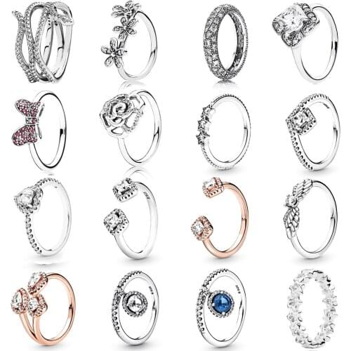 NEW 2019 100% 925 Sterling Silver Sparkling Angel Wings Square Sparkle Open Wedding Ring for Fashion Original Women Gift Jewelry