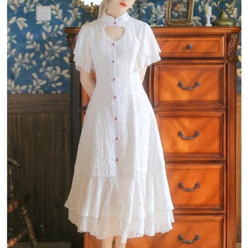 Summer Dress Love Hollow Chic Cute French Dress Ruffle Sleeve Chic Elegant High Quality Embroidered Retro Dresses