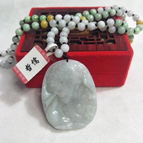 Zheru Jewelry Pure Natural Jadeite Light Green Beautiful Girl Pendant Tricolor Jadeite Bead Necklace A Class A National Certific
