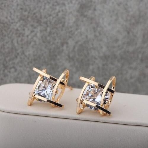 1Pair Double Crystal Cube Earring Women Fashion Earrings Sweet Stud Colourful For Beauty Women Girls Bijou Statement Jewelry