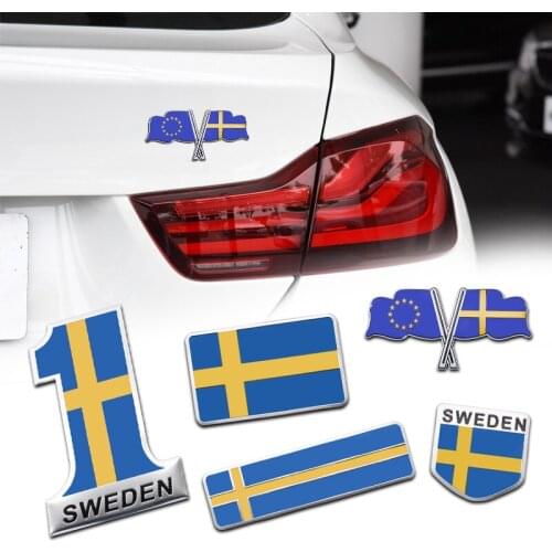 1PC 3D Aluminum Alloy Sweden Flag Car Sticker Emblem Badge Decals Car Accessories For Benz BMW KIA Hyundai Honda Fiat Ford Jeep