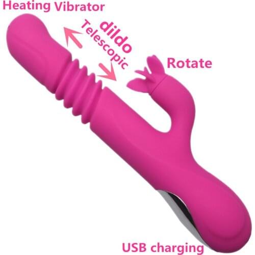 10 modes USB charging Heating Dildo Telescopic Clitoris Rotate Vibrator stretch Sex machine G-spot Vibrators Sex Toys for Women