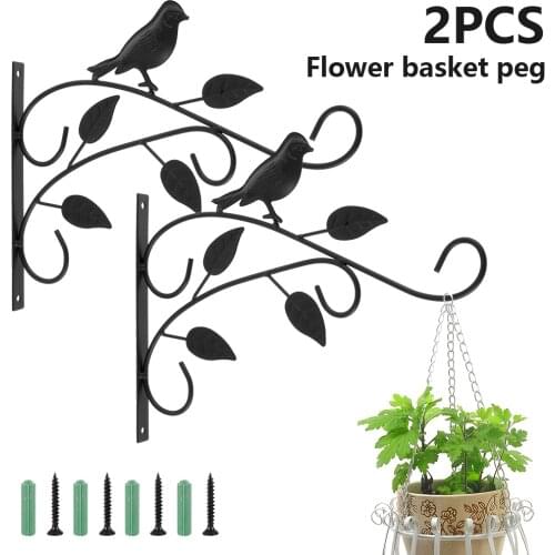 2pcs Hanging Plant Hook Wall Hanging Flower Pot Bird Style Support Bracket Hook Iron Hanger Plant Holder Balcony Home Decoration