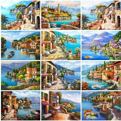 5D Diamond Painting Full Square/Round Seaside House Diamond Art Landscape Cross Stitch Bead Embroidery Kits Home Decoration