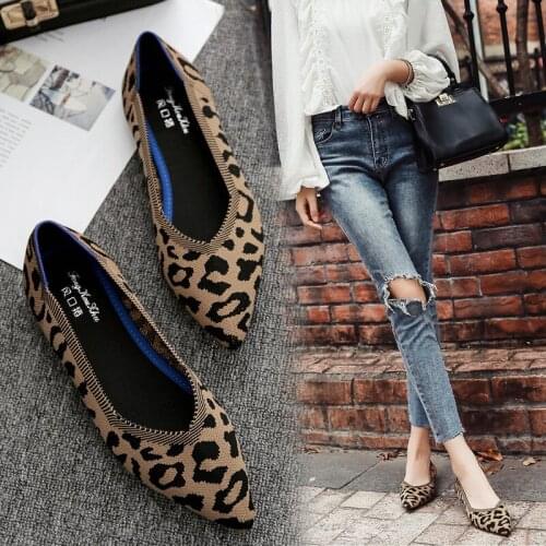 Ballerinas Leopard knitting flat shoes woman summer mixed color pointy loafers slip on moccasins ladies shallow espadrilles cozy