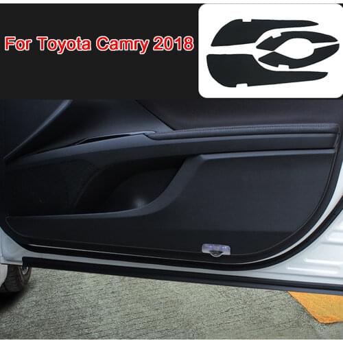 BBQ@FUKA New 4 pcs For Eight-generation Toyota Camry 2018 Interior Door Anti Kick Pad Protection Mat Carbon Fiber Stickers