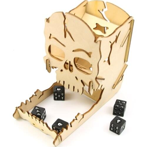 Dice Tower And Tray Wood Skull Carving Dice Easy Roller for RPG Board Games