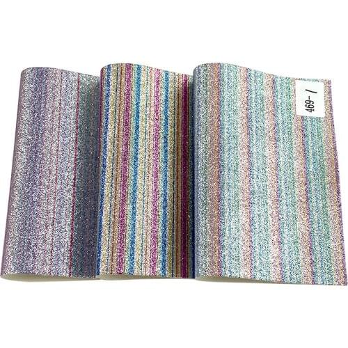 Colorful Stripe Super Silver Shiny Fine Glitter Faux Leather Fabric Sheet for Making Hair Bow/Decoration/DIY Accessories