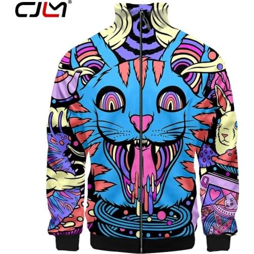 CJLM 3d Stand Collar Fashion Men/Women Colorful Cat Zipper Hoodies Jackets Long Sleeve Zip Up 3D Sweatshirt Customizable 5XL