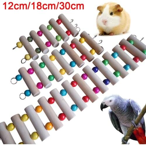 Pets Bird Parrot Wooden Beads Hanging Climbing Stand Swing Ladder Cage Chew Toy