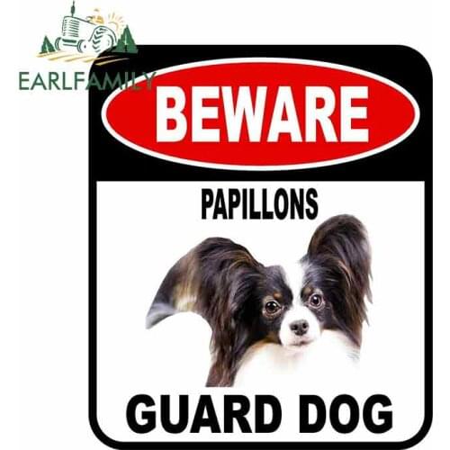 EARLFAMILY 13cm x 11cm BEWARE PAPILLONS GUARD DOG Car Sticker Cover Scratches Composite Sign Pet Dog Decal