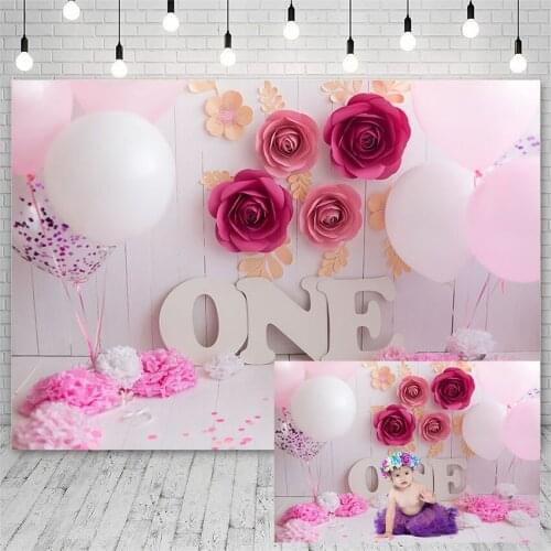 Avezano Photo Backdrops Birthday Party Baby Shower Pink Flowers Balloons Decoration Princess Photography Background Photo Studio