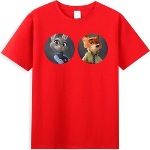 Kawaii Cartoon Zootopia T-shirt Harajuku Disney Graphic Clothes Summer Men Tees Judy the Rabbit Cool Nick the Fox T Shirt