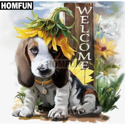 HOMFUN Full Square/Round Drill 5D DIY Diamond Painting "Sunflower dog" Embroidery Cross Stitch 5D Home Decor Gift A02261