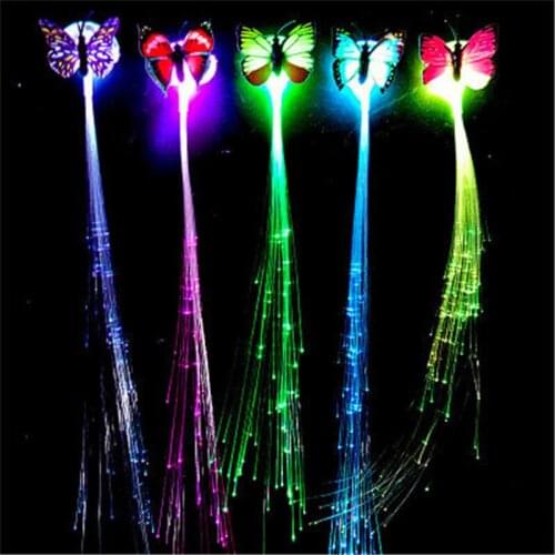 Colorful butterfly luminous braid flash braid LED optical fiber hair birthday party entertainment bar boosting props
